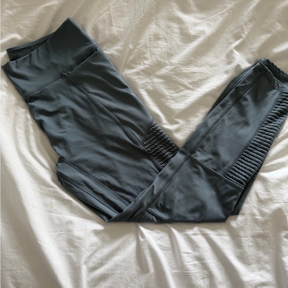 Fabletics High-Waist Ribbed Detail Leggings - Blue Grey